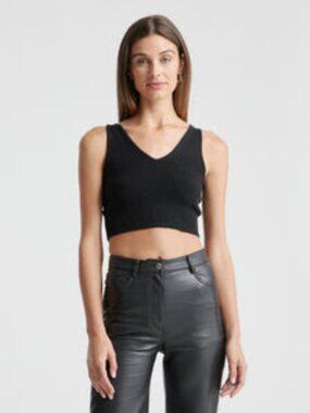 Quince Mongolian Cashmere Cropped Tank (Black | XS)